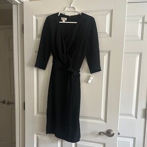 Talbots Black Midi Wrap Dress with Tie Detail
